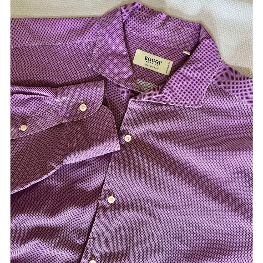 Boggi Milano Button Down Shirt XXL Purple Excellent Tailored Fit Long Sleeve